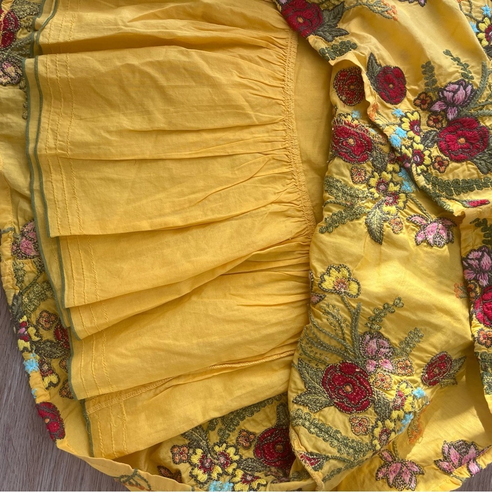 Johnny Was Yellow Embroidered Floral Midi Length Skirt Boho Cotton A-Line Size 2 - Picture 8 of 11